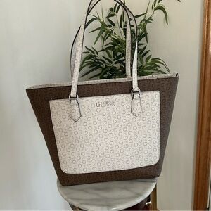 GUESS Brown and white Tote Bag shoulder bag handbag